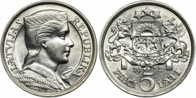 Latvia, Republic of Latvia, 5 Lati 1932