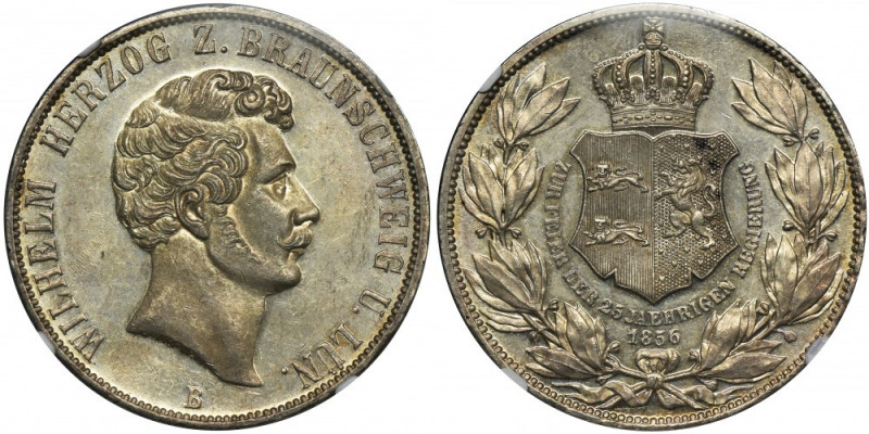 Germany, Braunschweig-Lüneburg, Wilhelm, 2 Thalers Braunschweig 1856 B - NGC MS6...