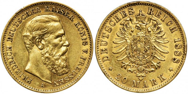Germany, Kingdom of Prussia, Friedrich III, 20 Mark Berlin 1888 A &nbsp; Solidny...