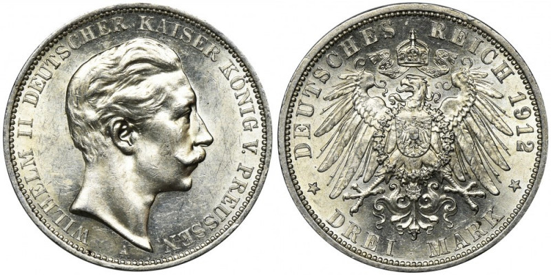 Germany, Kingdom of Prussia, Wilhelm II, 3 Mark Berlin 1912 A Beautiful piece.
...