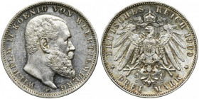 Germany, Wirtemberg, Wilhelm II, 3 Mark Stuttgart 1909 F