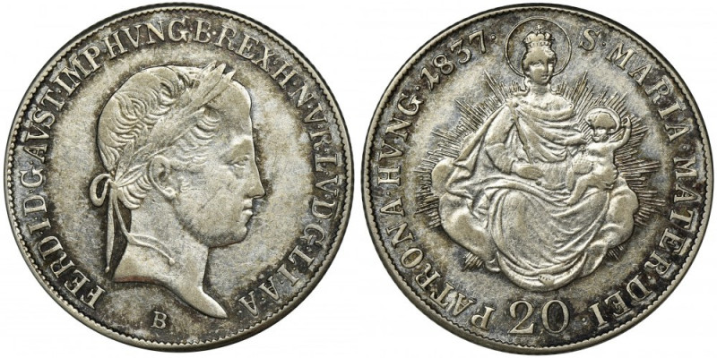 Hungary, Ferdinand I, 20 Kreuzer Kremnitz 1837 B Nicely preserved specimen.
 Ła...