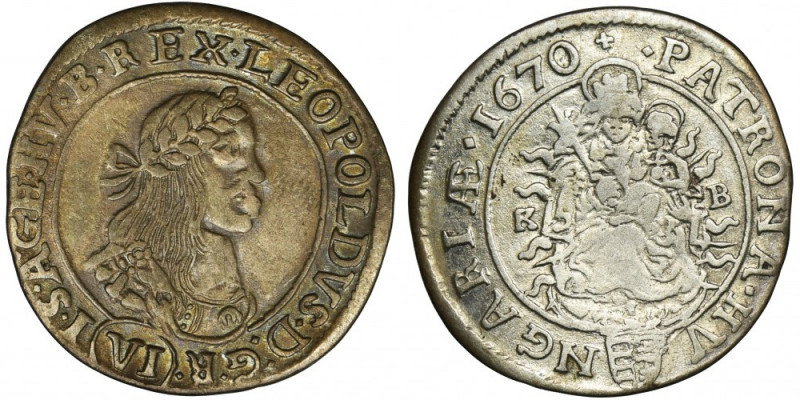 Hungary, Leopold I, 6 Kreuzer Kremnitz 1670 KB Dark patina. Ciemna patyna. Refer...
