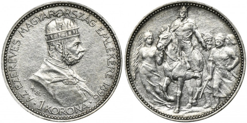 Hungary, Franz Joseph I, 1 Korona Kremnitz 1896 KB &nbsp; Emisja z okazji tysiąc...