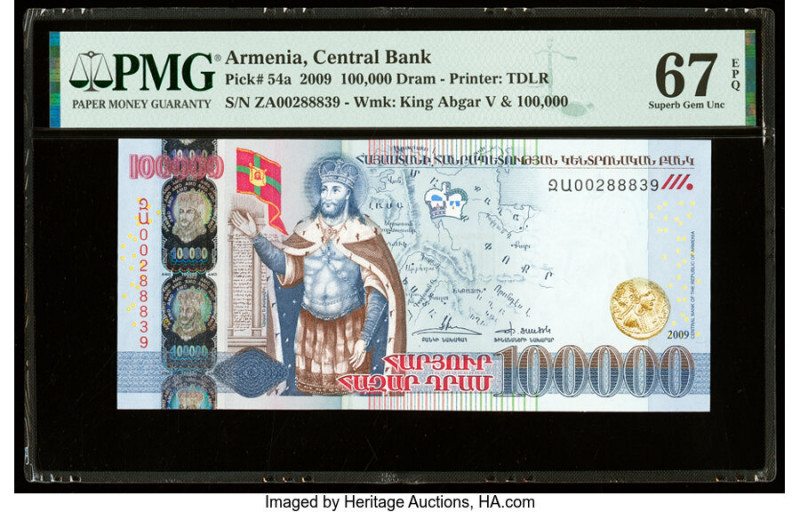 Armenia Central Bank 100,000 Dram 2009 Pick 54a PMG Superb Gem Unc 67 EPQ. 

HID...