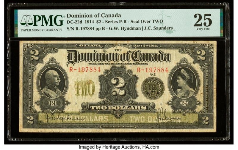 Canada Dominion of Canada $2 2.1.1914 DC-22d PMG Very Fine 25. Minor rust has no...