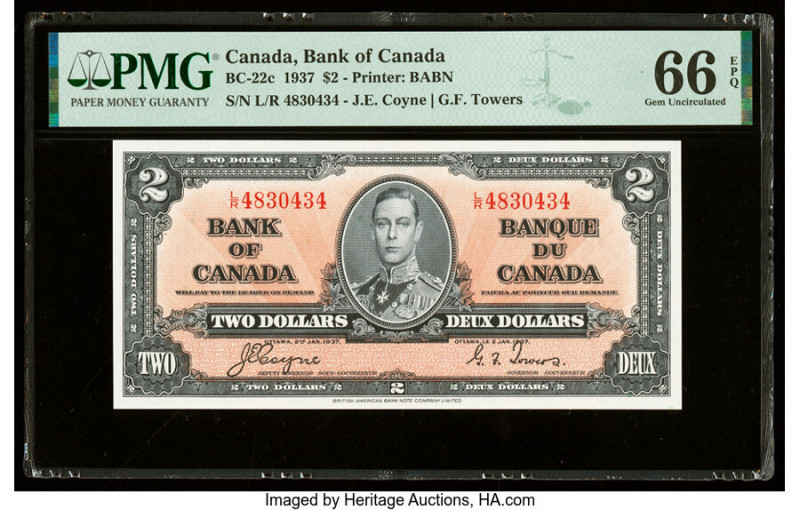 Canada Bank of Canada $2 2.1.1937 BC-22c PMG Gem Uncirculated 66 EPQ. This is on...