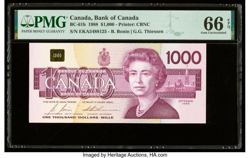 Canada Bank of Canada $1000 1988 BC-61b PMG Gem Uncirculated 66 EPQ. 

HID098012...
