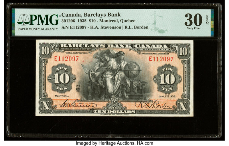 Canada Montreal, PQ- Barclays Bank $10 2.1.1935 Pick S951a Ch.# 30-12-06 PMG Ver...