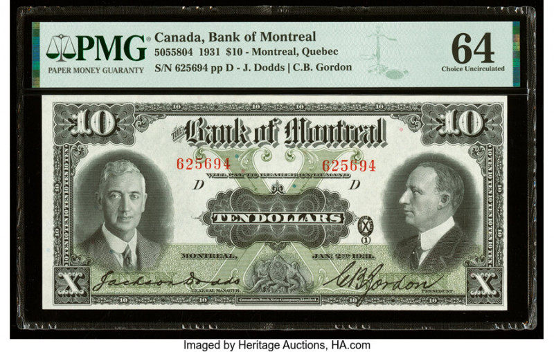 Canada Montreal, PQ- Bank of Montreal $10 2.1.1931 Ch.# 505-58-04 PMG Choice Unc...