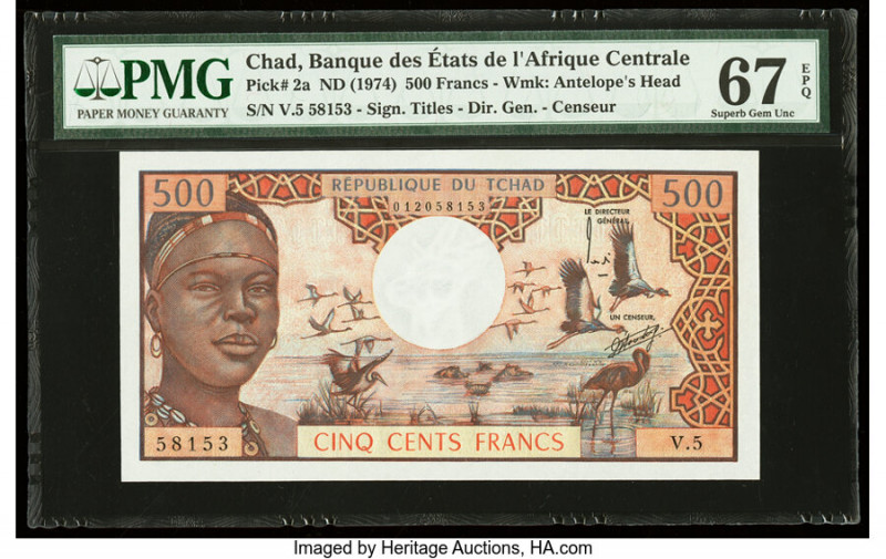 Chad Banque Des Etats De L'Afrique Centrale 500 Francs ND (1974) Pick 2a PMG Sup...