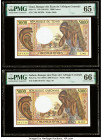 Chad Banque Des Etats De L'Afrique Centrale 5000 Francs ND (1984-91) Pick 11 PMG Gem Uncirculated 65 EPQ; Gabon Banque des Etats de l'Afrique Centrale...