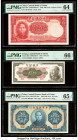 China Central Bank of China 500; 10 (2) Yuan 1944; 1945; 1940 (ND 1941) Pick 264; 390; J12h Three Examples PMG Choice Uncirculated 64; Gem Uncirculate...