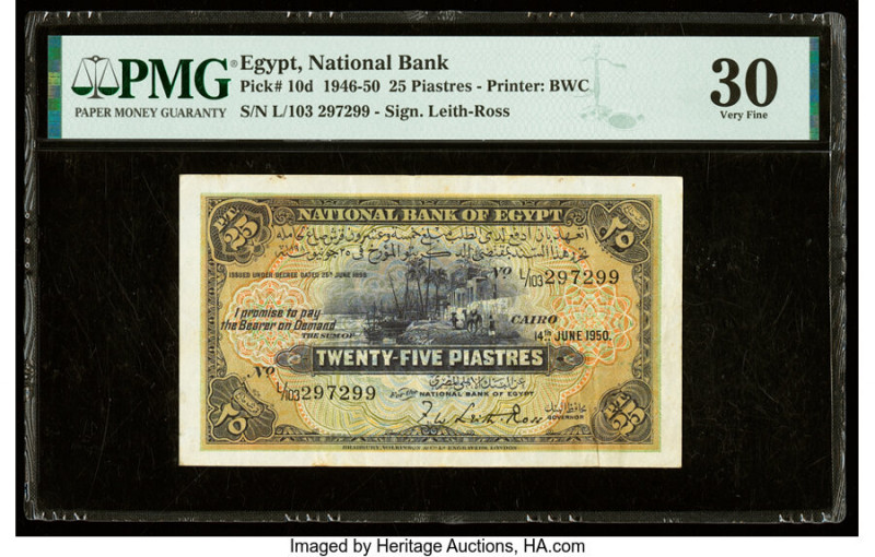 Egypt National Bank of Egypt 25 Piastres 14.6.1950 Pick 10d PMG Very Fine 30. 

...