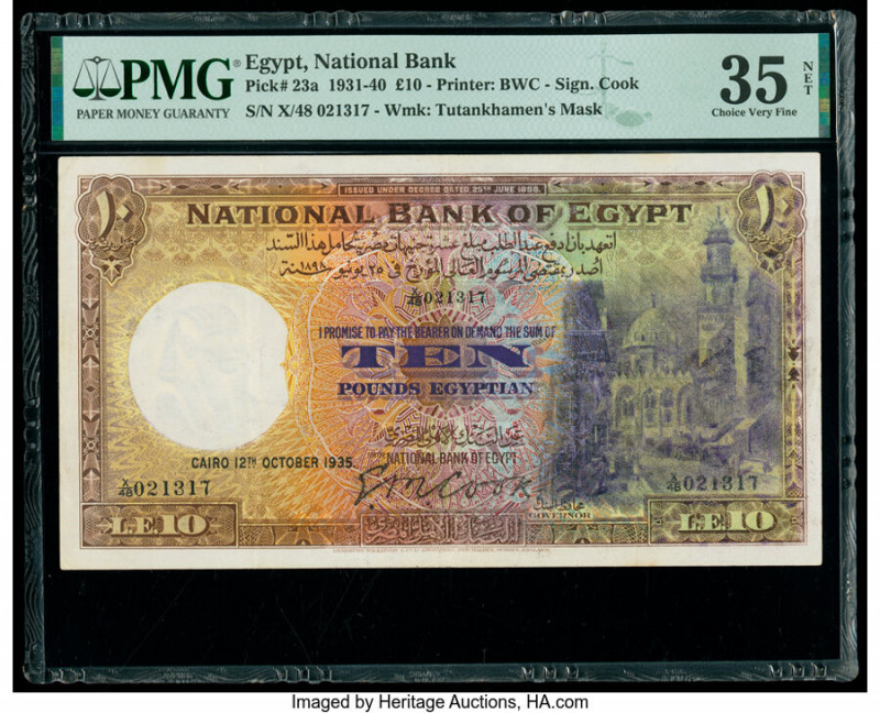 Egypt National Bank of Egypt 10 Pounds 12.10.1935 Pick 23a PMG Choice Very Fine ...