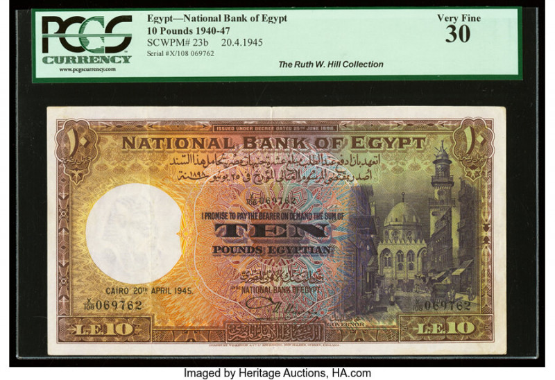 Egypt National Bank of Egypt 10 Pounds 20.4.1945 Pick 23b PCGS Very Fine 30. 

H...