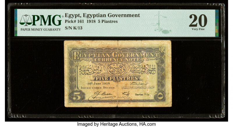 Egypt Egyptian Government 5 Piastres 10.6.1918 Pick 161 PMG Very Fine 20. Minor ...