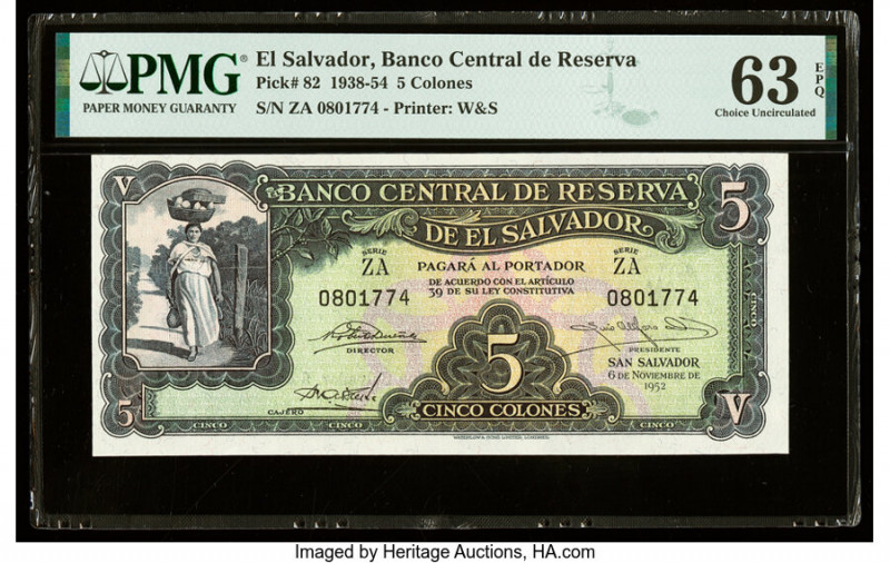 El Salvador Banco Central de Reserva de El Salvador 5 Colones 6.11.1952 Pick 82 ...