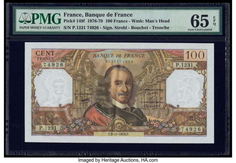 France Banque de France 100 Francs 2.11.1978 Pick 149f PMG Gem Uncirculated 65 E...