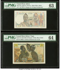 French West Africa Banque de l'Afrique Occidentale 5; 50 Francs 17.8.1943; ND (1956) Pick 36; 45 Two Examples PMG Choice Uncirculated 63; Choice Uncir...