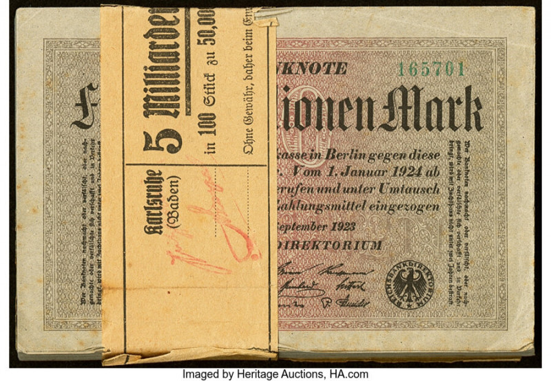 Germany Imperial Bank Note 50 Millionen Mark 1923 Pick 109a 100 Consecutive Exam...
