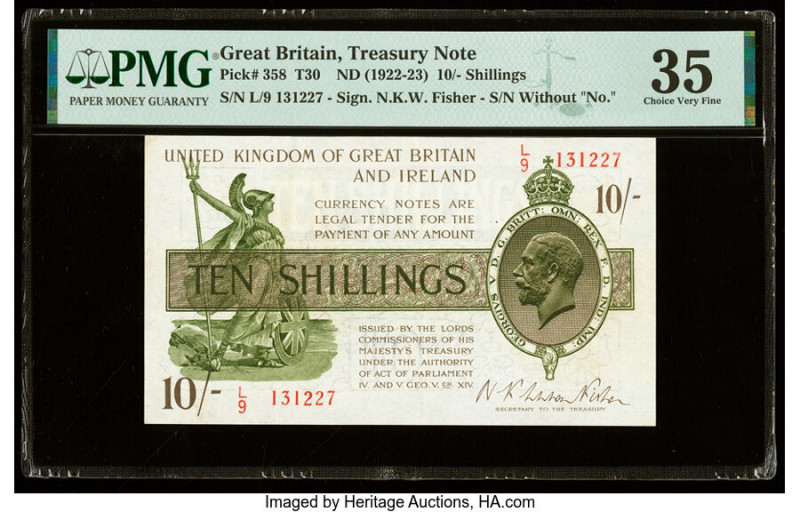 Great Britain Bank of England 10 Shillings ND (1922-23) Pick 358 PMG Choice Very...