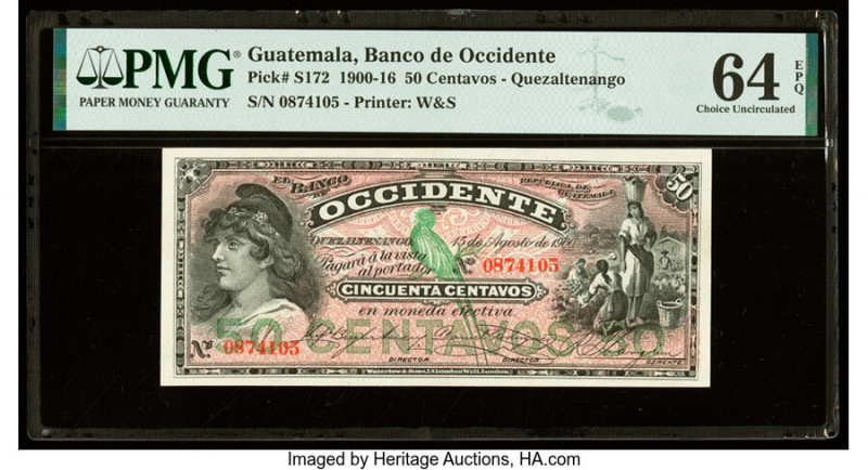 Guatemala Banco de Occidente en Quezaltenango 50 Centavos 15.8.1900 Pick S172 PM...