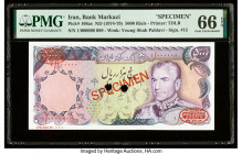 Iran Bank Markazi 5000 Rials ND (1974-79) Pick 106as Specimen PMG Gem Uncirculated 66 EPQ. Red Specimen & TDLR overprints and two POCs are present on ...