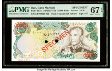Iran Bank Markazi 10,000 Rials ND (1974-79) Pick 107cs Specimen PMG Superb Gem Unc 67 EPQ. Red Specimen & TDLR overprints and two POCs are present on ...