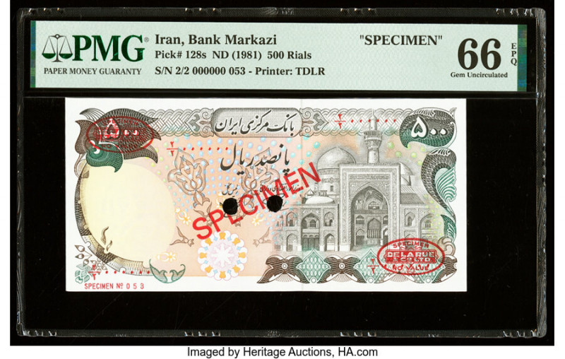 Iran Bank Markazi 500 Rials ND (1981) Pick 128s Specimen PMG Gem Uncirculated 66...