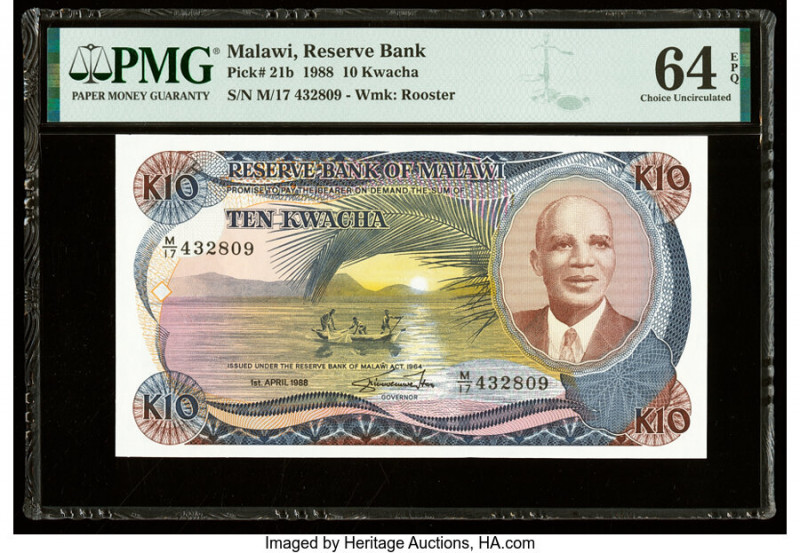 Malawi Reserve Bank of Malawi 10 Kwacha 1.4.1988 Pick 21b PMG Choice Uncirculate...