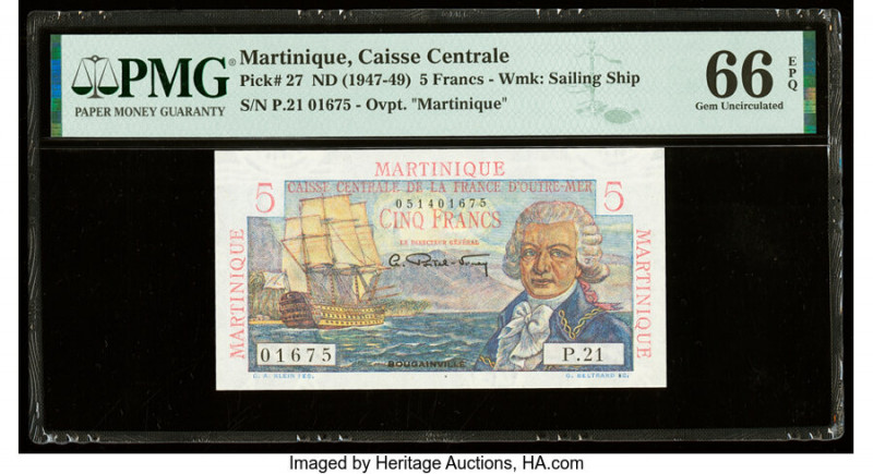 Martinique Caisse Centrale de la France d'Outre-Mer 5 Francs ND (1947-49) Pick 2...