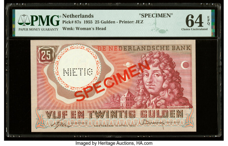 Netherlands Nederlandsche Bank 25 Gulden 10.4.1955 Pick 87s Specimen PMG Choice ...