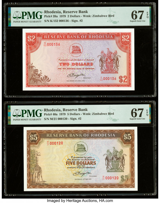 Rhodesia Reserve Bank of Rhodesia 2; 5 Dollars 10.4.1979; 15.5.1979 Pick 39a; 40...