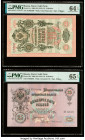 Russia State Credit Notes 10; 25; 5 Rubles 1909 (ND 1912-17) Pick 11c; 12b; 35a Three Examples PMG Choice Uncirculated 64 EPQ; Gem Uncirculated 65 EPQ...