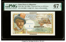 Saint Pierre and Miquelon Caisse Centrale de la France d'Outre-Mer 1 Nouveau Franc on 50 Francs ND (1960) Pick 30b PMG Superb Gem Unc 67 EPQ. 

HID098...