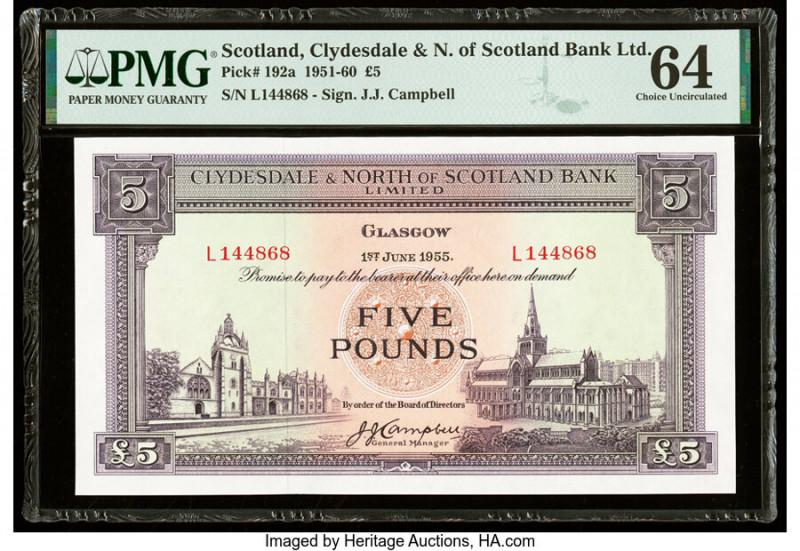 Scotland Clydesdale & North of Scotland Bank Ltd. 5 Pounds 1.6.1955 Pick 192a PM...