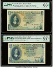 South Africa South African Reserve Bank 1 Pound; 2 Rand 18.11.1958; Nd (1962-65) Pick 92d; 105b Two Examples PMG Gem Uncirculated 66 EPQ; Superb Gem U...
