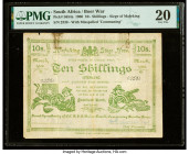 South Africa Boer War Siege of Mafeking 10 Shillings 3.1900 Pick S654a PMG Very Fine 20. Tears and previous mounting noted on this example.

HID098012...
