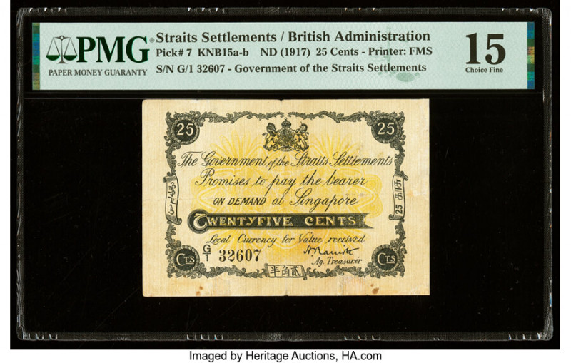 Straits Settlements Government of the Straits Settlements 25 Cents ND (1917) Pic...