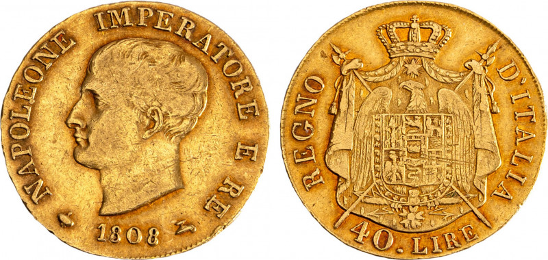 MILANO - NAPOLEONE I, Re d'Italia (1805-1814) - 40 lire 1808
Oro
Gigante 72a Rar...