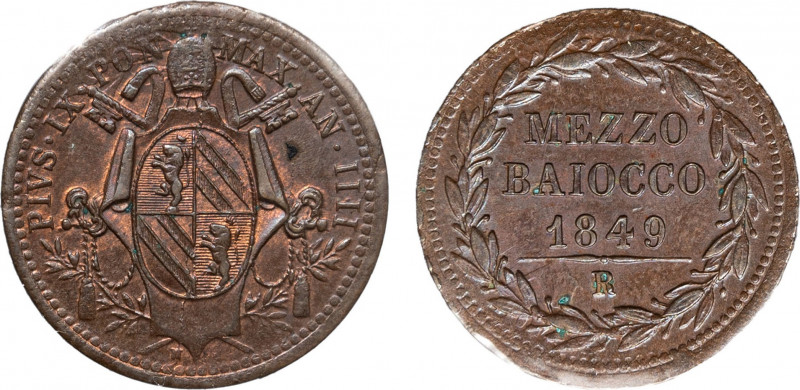 PIO IX (1846-1870) - Mezzo baiocco 1849, anno IIII (I° tipo), Roma
Rame
Gigante ...