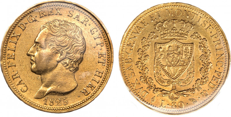 CARLO FELICE (1821-1831) - 80 lire 1825 Torino
Oro
Gigante 4
Lieve colpetto al /...