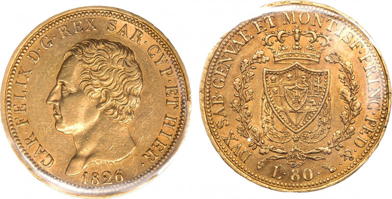 CARLO FELICE (1821-1831) - 80 lire 1826 Torino
Oro
Gigante 5
Sigillata SPL dal p...