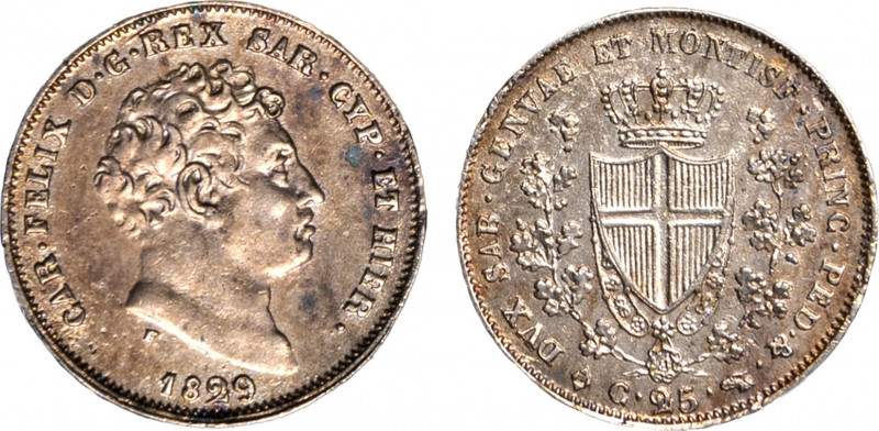 CARLO FELICE (1821-1831) - 25 centesimi 1829, Torino (L)
Argento
Gigante 102 M...