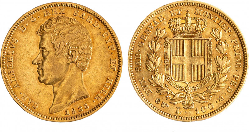 CARLO ALBERTO (1831-1849) - 100 lire 1835 Torino
Oro
Gigante 7
Graffio al /D
q.B...