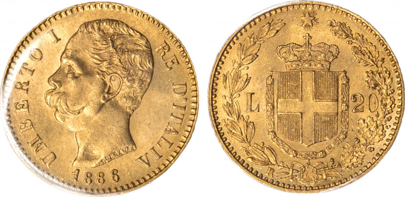 UMBERTO I (1878-1900) - 20 lire 1886
Oro
Gigante 16
Sigillata FDC dal perito Mas...