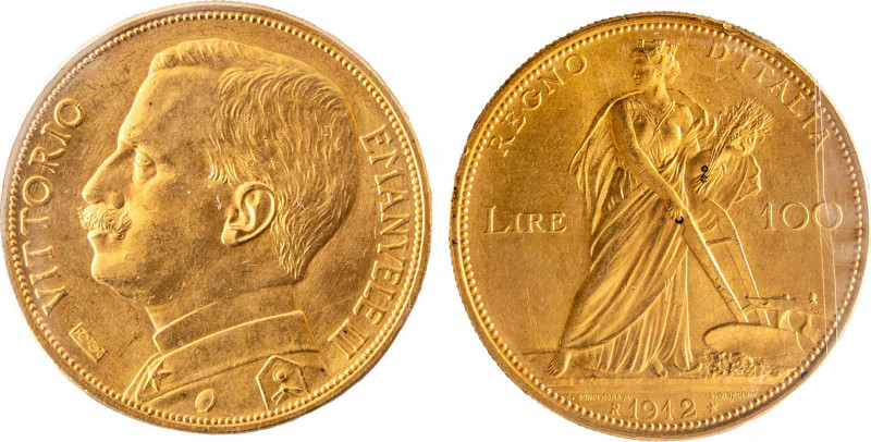 VITTORIO EMANUELE III (1900-1943) - 100 lire 1912
Oro
Gigante 4 Molto rara
Sigil...