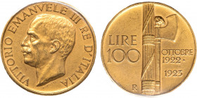 VITTORIO EMANUELE III (1900-1946) - 100 lire 1923
Oro
Gigante 7 Rara
Sigillata q.SPL dal perito NIP Fabio Grimoldi