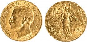 VITTORIO EMANUELE III (1900-1946) - 50 lire 1911
Oro
Gigante 19 Rara
Lievi hairlines su lustro di conio
m.SPL